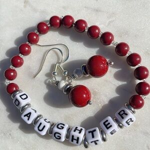 NWT RED CARNELIAN BRACELETS Daughter MOM GIFT with Sterling silver earri…